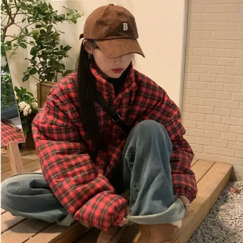 Модная ретро клетчатая хлопковая одежда женская зимняя новая Корейская версия