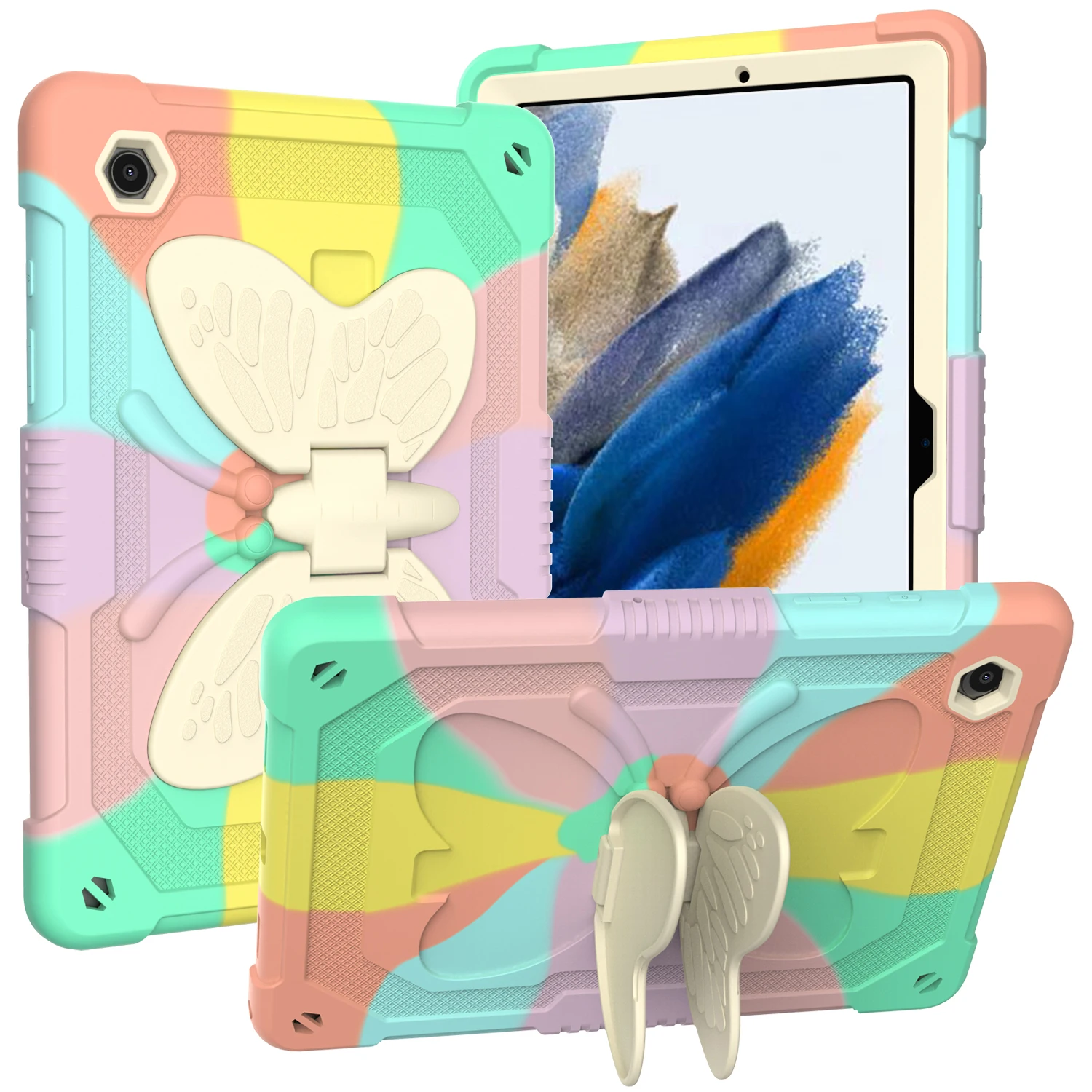 

Butterfly Wing Holder For Samsung Galaxy Tab A8 10.5 SM-X200 SM-X205 Case 3D Shoulder Strap Hybird Armor PC Rubber Tablet Cover