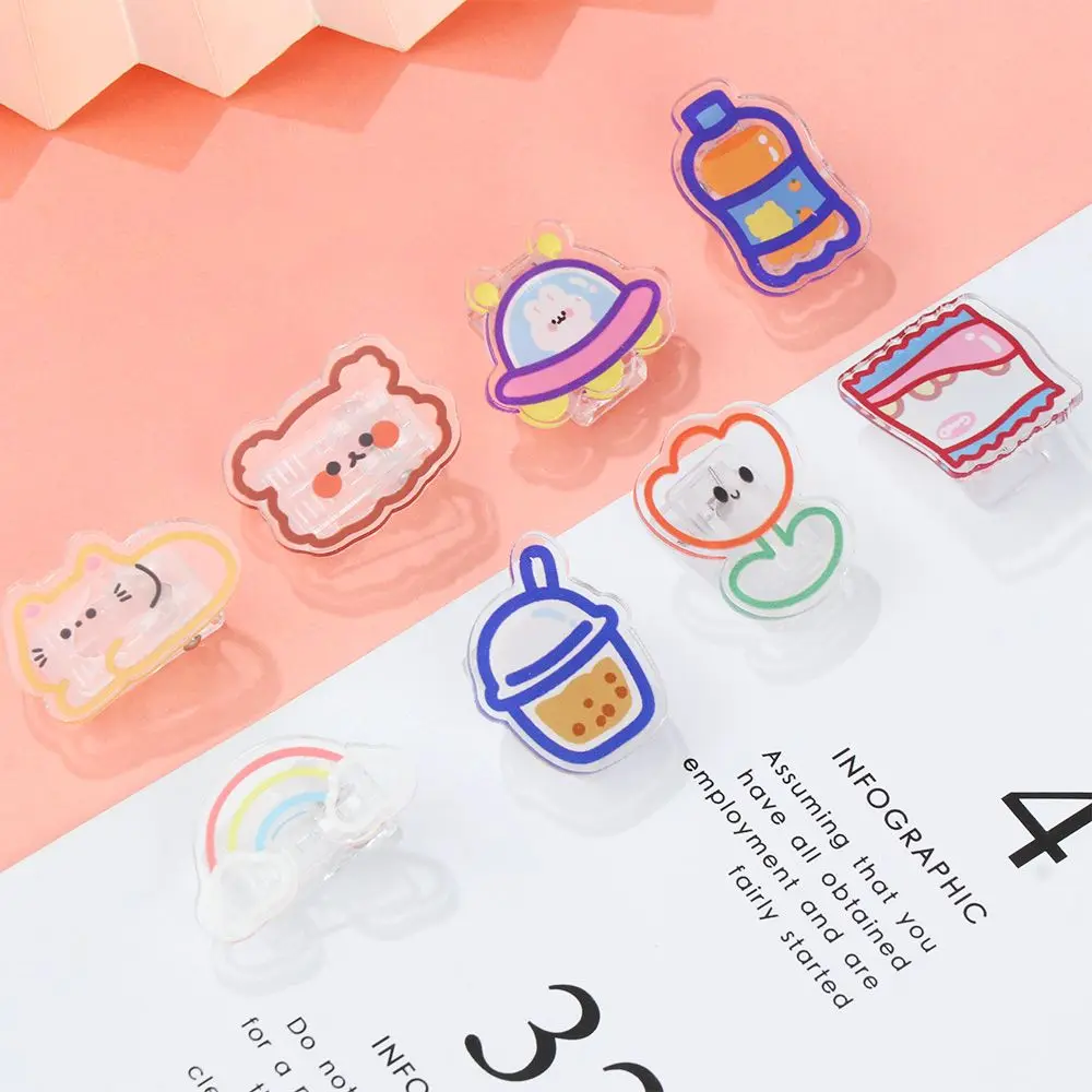 

Gift Transparent Plastic Cartoon Photo Card Holder Snacks Sealing Clip Stationery Test Paper Clip Acrylic Binder Clips