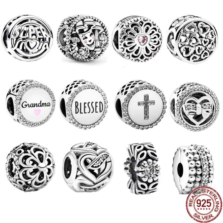 

Authentic 925 Sterling Silver Cross & Mom Hero Openwork Charm Bead Fit Original Pandora Bracelet Bangle DIY Women Jewelry Gift