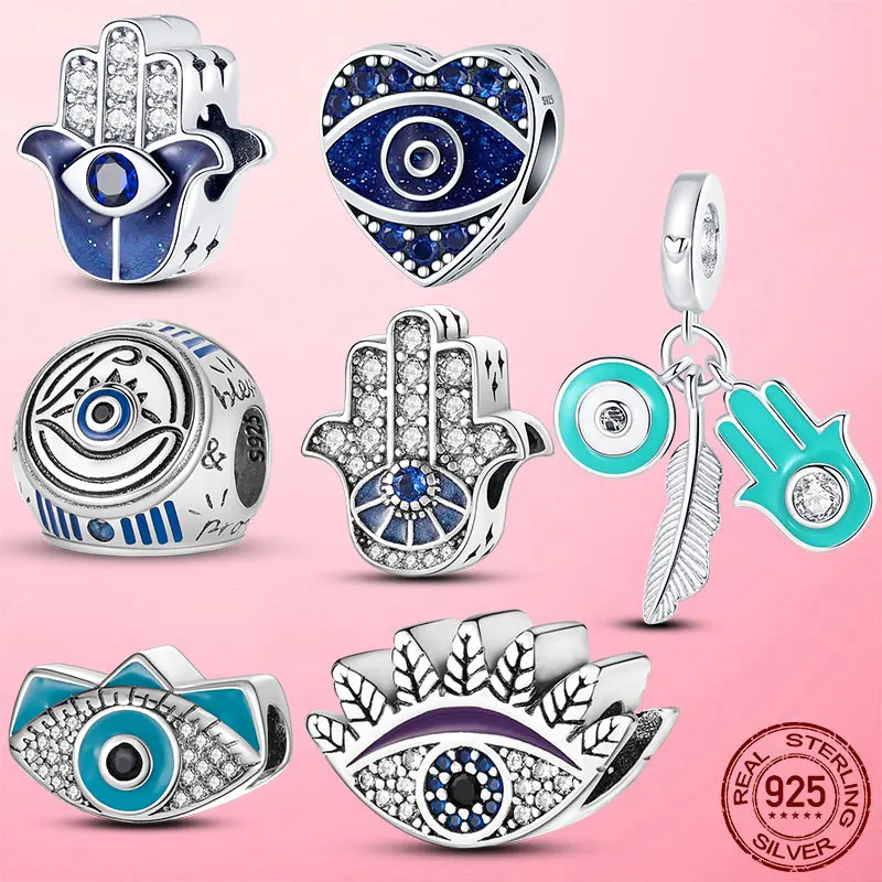 

Фианитовые бусины в виде глаз из серебра 925 пробы с голубыми глазами на удачу, подвеска от зла, подходит для оригинального браслета Пандоры, ожерелья, изготовления ювелирных изделий своими руками