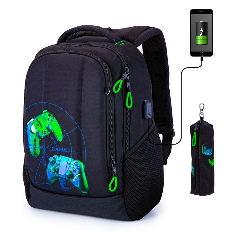 

Школьный портфель Skyname для мальчиков, ортопедический водонепроницаемый детский рюкзак с 3D рисунком, многофункциональная сумка для книг с USB-зарядкой