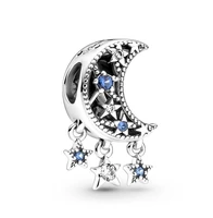 authentic 925 sterling silver moments star crescent moon clear and blue stones charm fit pandora bracelet necklace jewelry