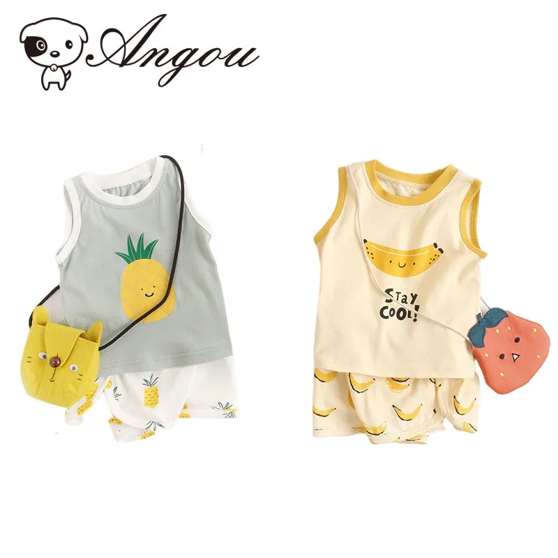 

Toddler Baby Boy Cotton Soft Clothes Short Sleeves Shirt+Pants 2PCS Summer Cartoon Fruit Printed Baby Boy Sports Clothing