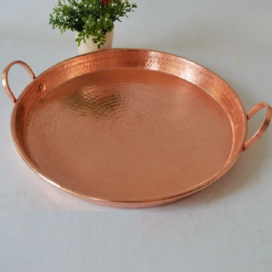

Handmade Pure Copper Pot Frying Pan Thick Plate Purple Double Handle Cookware