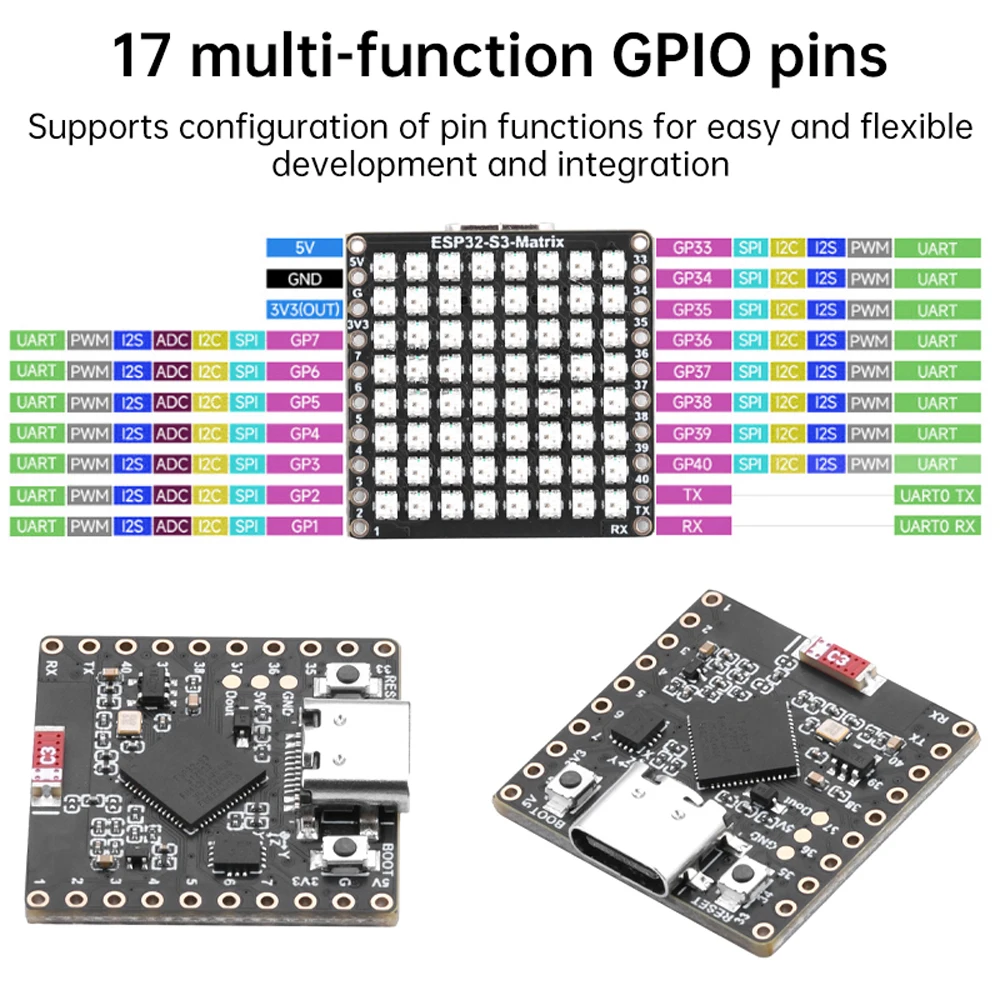 Макетная плата WIFI Bluetooth модуль на борту 8 × RGB светодиодная матрица BLE5 ESP32 ESP32-S3FH4R2