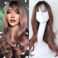 sivir synthetic long wavy hair with bangs wigs for woman chocolatepink brownhoney 3 color heat resistant fibre cosplay