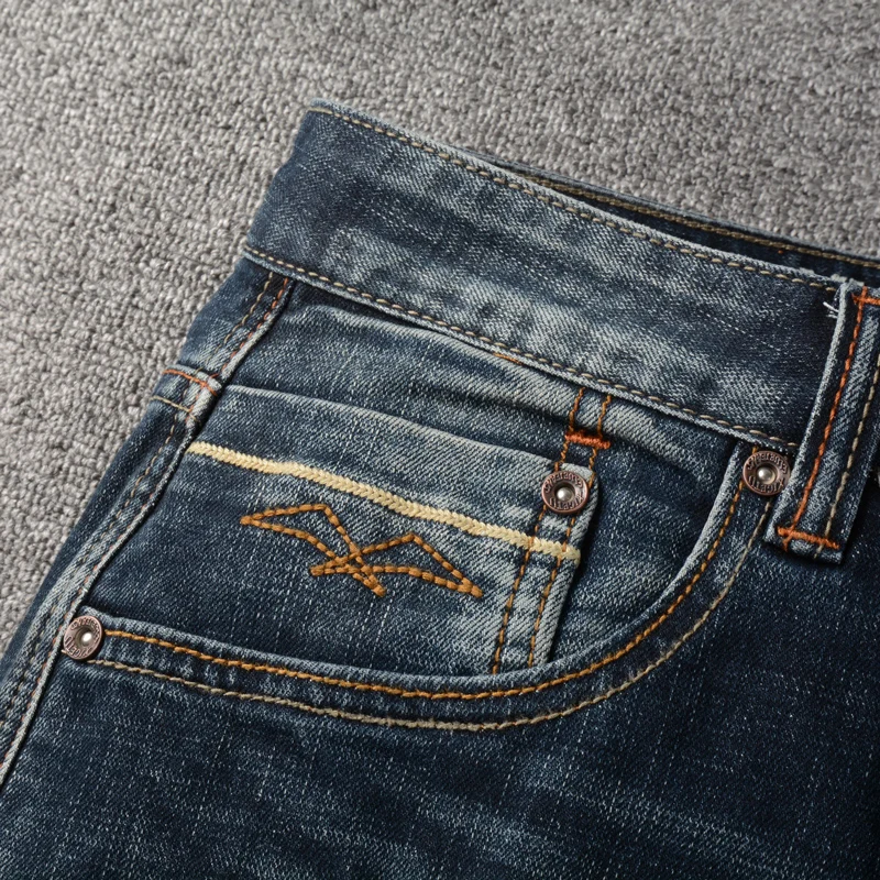 Newly Designer Fashion Men Jeans High Quality Retro Black Blue Elastic Slim Fit Hole Ripped Jeans Men Vintage Denim Pants Hombre