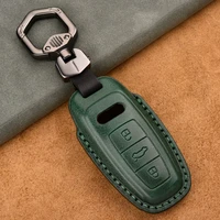 leather car smart key cover case fob for audi q8 c8 a6 a7 a8 2018 2019 auto styling holder protection shell accessories ring