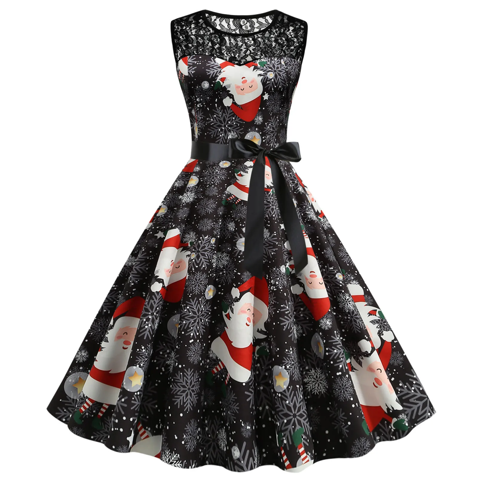 

Lace Women Prom Housewife Party Evening Sleeveless Dress 1950s Christmas Women's Dress Drawstring Dresses for Women
