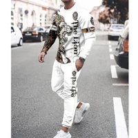 tiger print cool mens long sleeved t shirt suit o neck sportswear two piece fashion long sleeves and trousers 3d printing