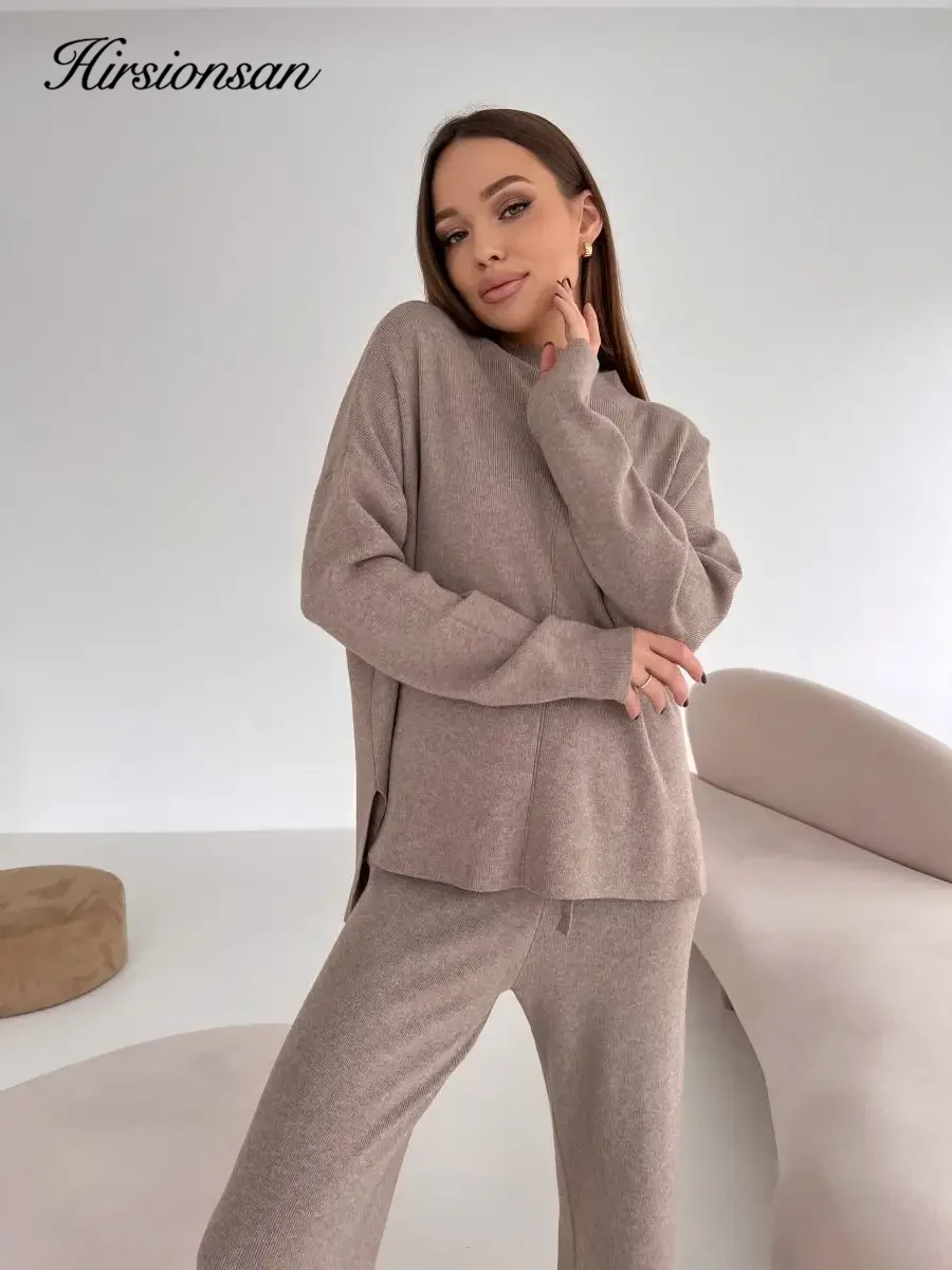 Hirsionsan Свободные мягкие элегантные женские костюмы из 2 предметов Женские