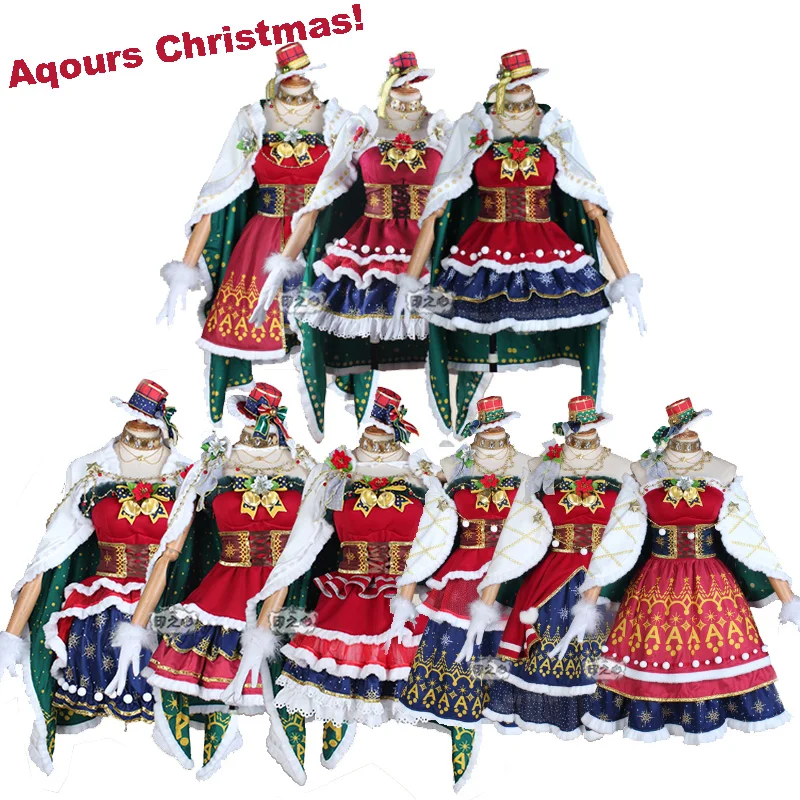 

Lovelive Sunshine Cosplay Costume Aqours Christmas Dress Ruby Dia Riko Chika Cosplay Suit Xmas Carnival Uniforms Custom Made