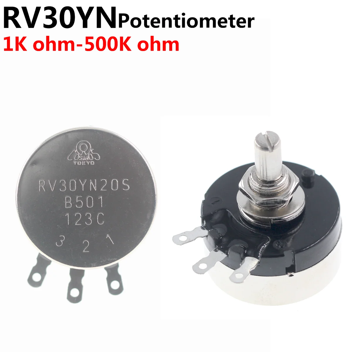 Фото Потенциометр RV30 2 шт., RV30YN20S B102 B202 B502 B103 B203 B503 B104 B204 B504 B105 500R 1K 2K 5K 10K 20K 50K 100K 250K 500K 1M №1