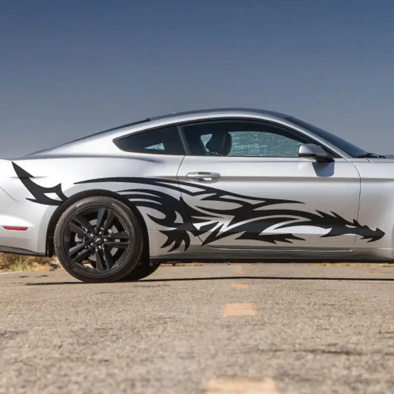 

X2 Большой дракон Татуировка Монстр савуш дизайн кемперский Племенной дверь боковая виниловая графическая Наклейка трейлер подходит Mustang US