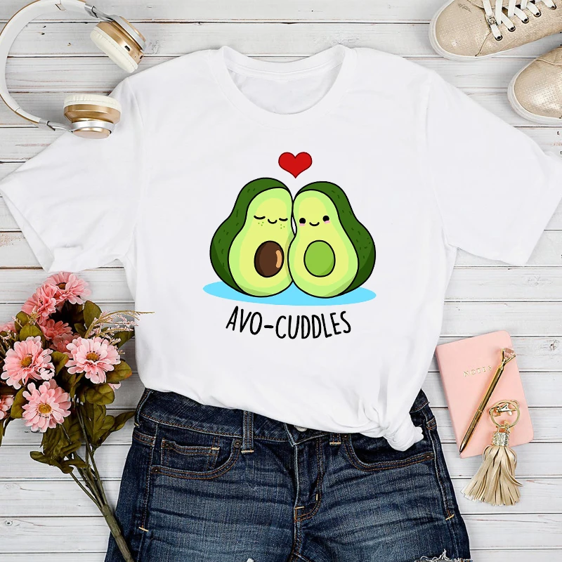 

T-shirts Women Avocado Fruit Cartoon Love Sweet Style Short Sleeve Tshirt Top Lady Stylish Girl Print Clothes Tee T-Shirt
