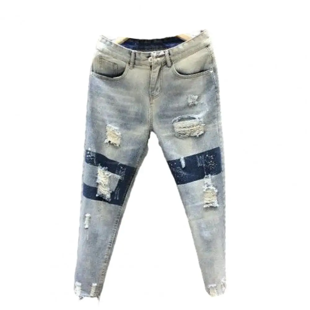 

Holes Jeans Casual Slim Destroyed Jean with Holes Streetwear Ripped Jeans Holes Skinny Denim Pants Summer Clothes