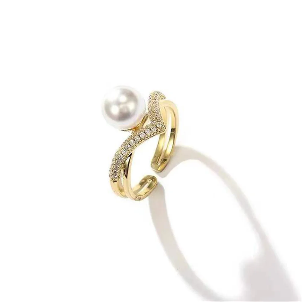 

DIY pearl accessories S925 sterling silver jewelry V-shaped gold silver ring with an empty fit 7-9mm bead