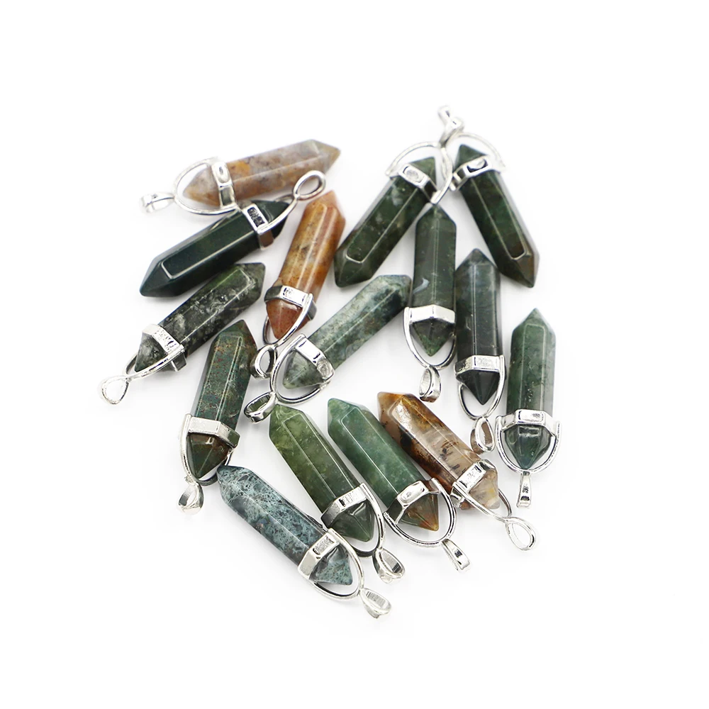 Featured Natural Gem Stone Indian Agate Pillar Point Pendants Charms Hexagonal Pendulum Reiki Charm DIY Jewelry Making Necklaces