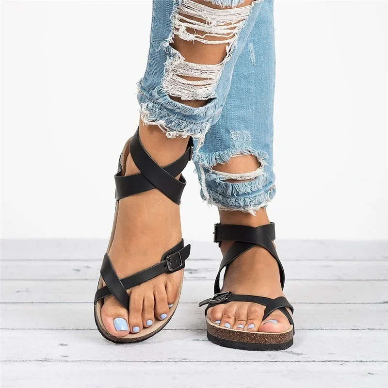 

2022 Women Sandals Platform Belt Buckle Solid Color Roman Ladies Fisherman Sandals Cross Ankle Beach Summer Female Water Shoes