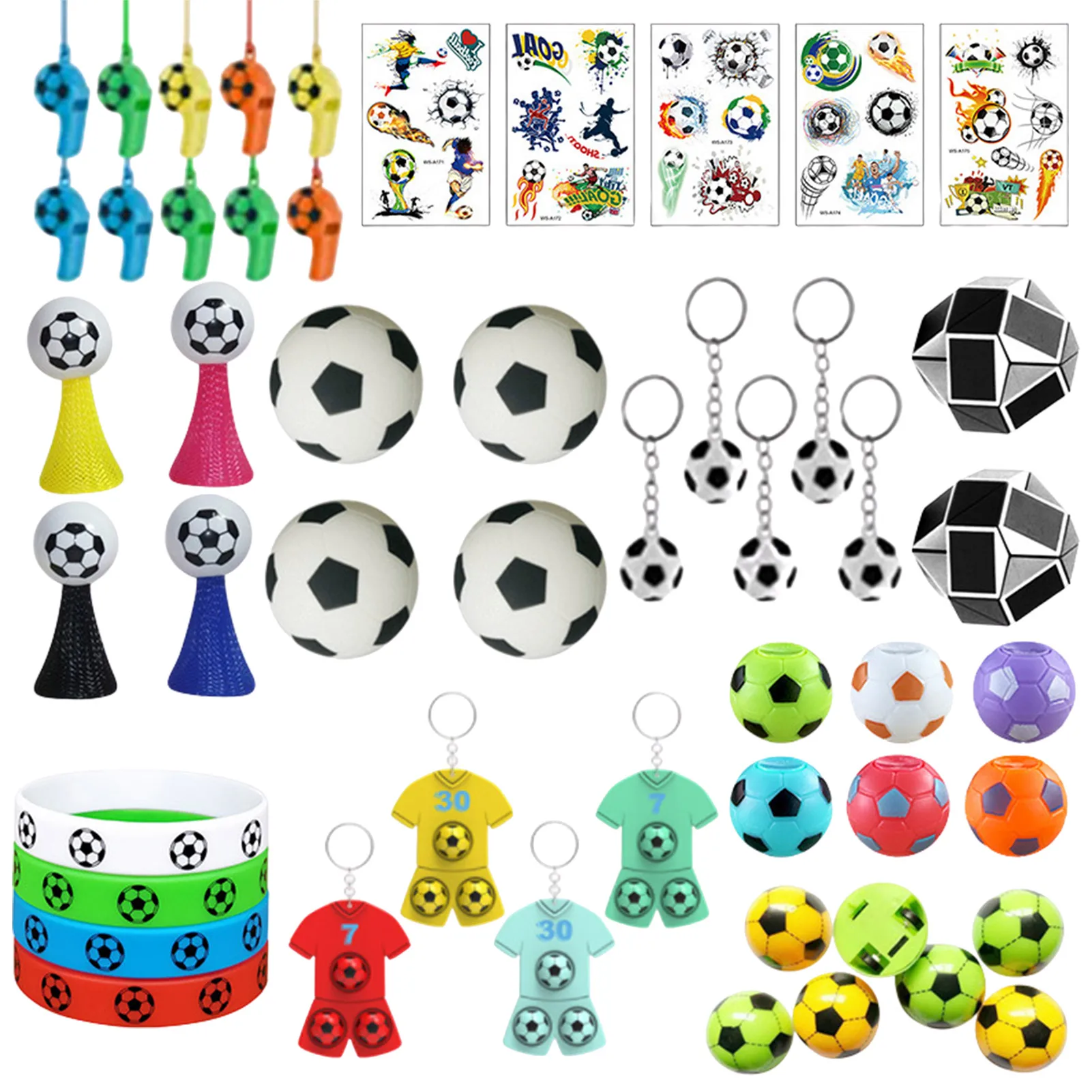 

51pcs Soccer Party Favors Soccer Toys Set Bracelet Whistle Keychain Kids Football Theme Sports Birthday Party Supplies Boys