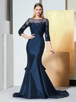 beaded mermaid bow evening dresses sheer lace 34 sleeve robes de soir%c3%a9e o neck guest gowns vestidos elegantes para mujer %d9%81%d8%b3%d8%a7%d8%aa%d9%8a%d9%86