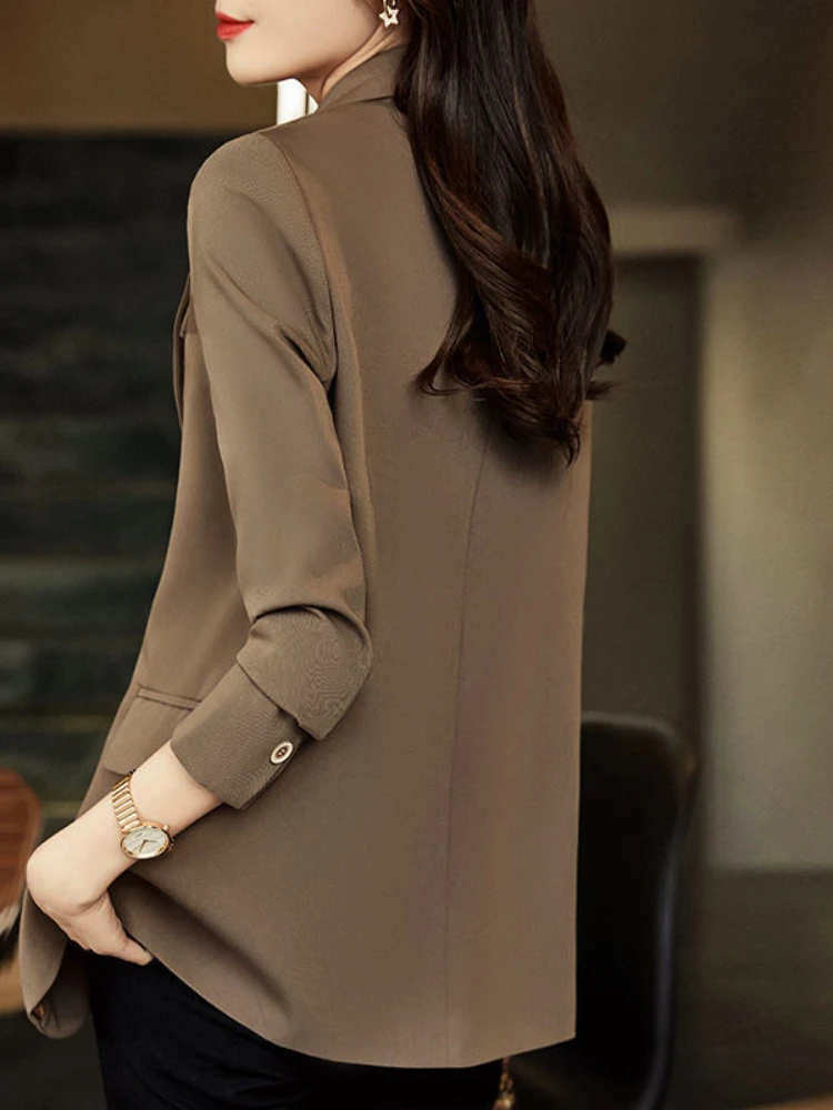Khaki Suit Jacket Womens Spring and Autumn 2023 Korean One-button Casual Temperament Top High-grade Suit Women Clothing Jacket