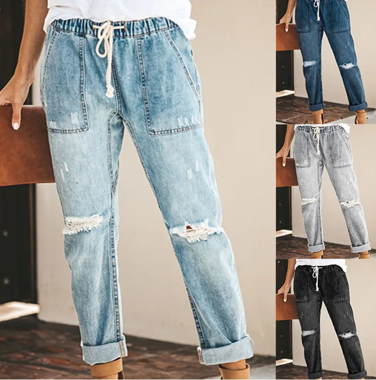 

2022 New Women's Spring Clothing Casual Street Hipster White Fashion Straight Pants Women's Ripped Jeans Jeans for Women Y2k