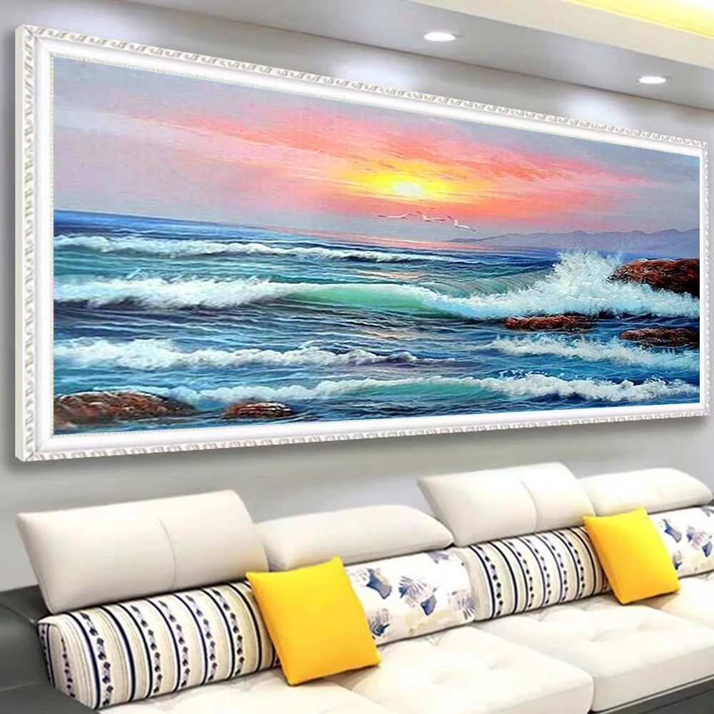 

Набор для алмазной живописи «сделай сам», Набор для вышивки крестиком, закат, морской пейзаж, для гостиной, домашний декор