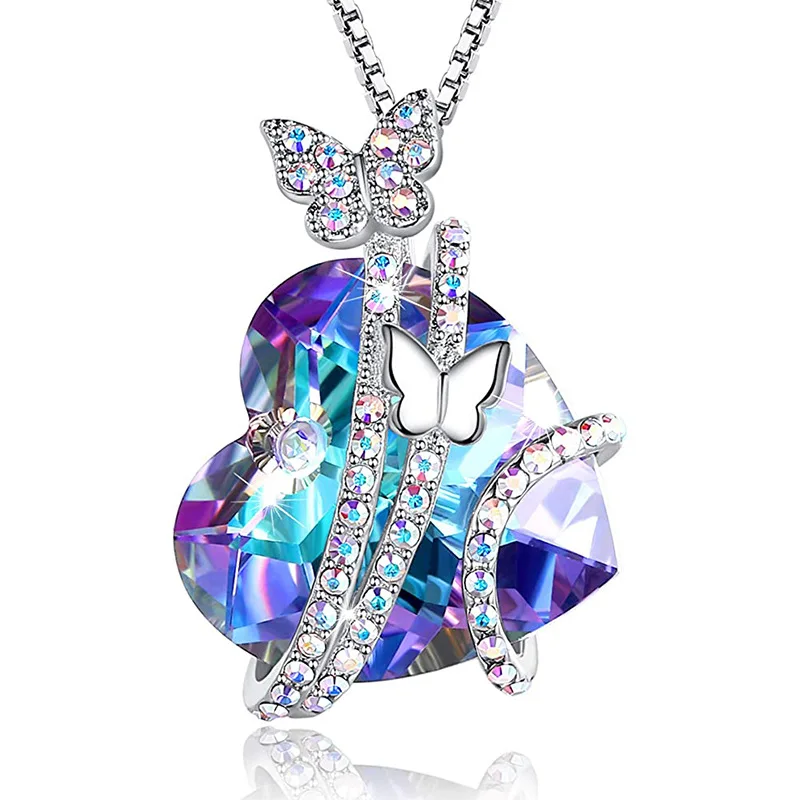 

Crystal Butterfly Heart Shape Pendant Necklace for Women Exquisite Clavicle Chain Necklace Elegant Charm Wedding Jewelry Gift