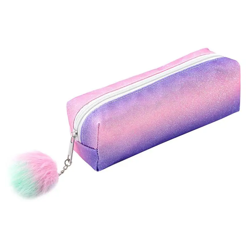Case Rainbow Pen Bag With Cute Fuzzy Ball Office Supplies Pencil Pouch For Colleges Universities Schools