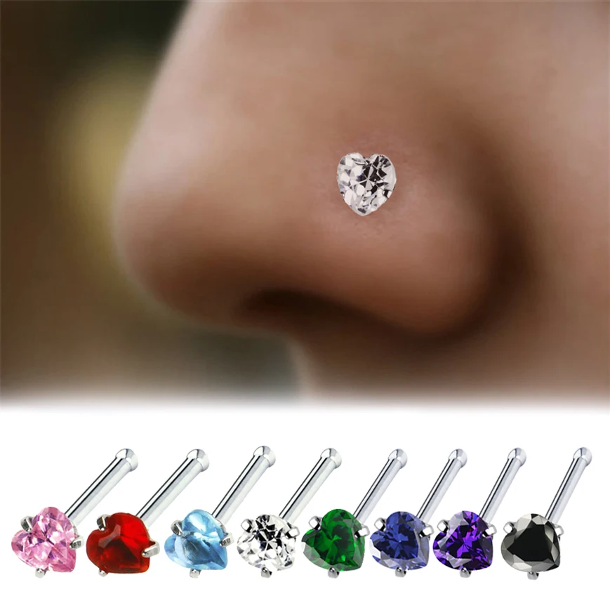 

1PC Fashion Heart Nose Ring Stainless Steel Multicolor Septum Nariz Piercing Straight Nose Studs for Women Body Piercing Jewelry