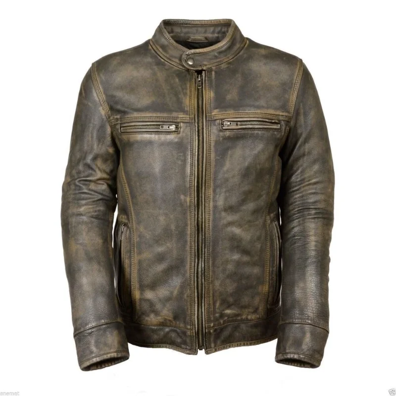 Men's Leather Jacket Bicycle Vintage Motorcycle Worn Brown Winter Fashion Jacket