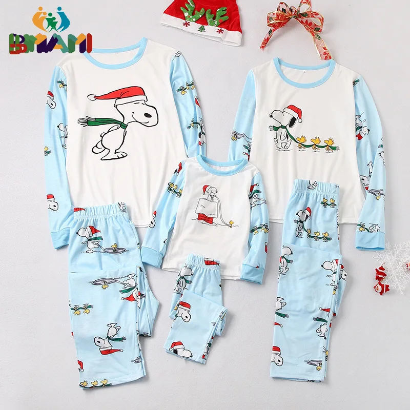

2022 New Arrivals Christmas Clothing Bear Cartoon Print Black White Long Sleeve Top+pants Family Matching Christmas Pajamas Set