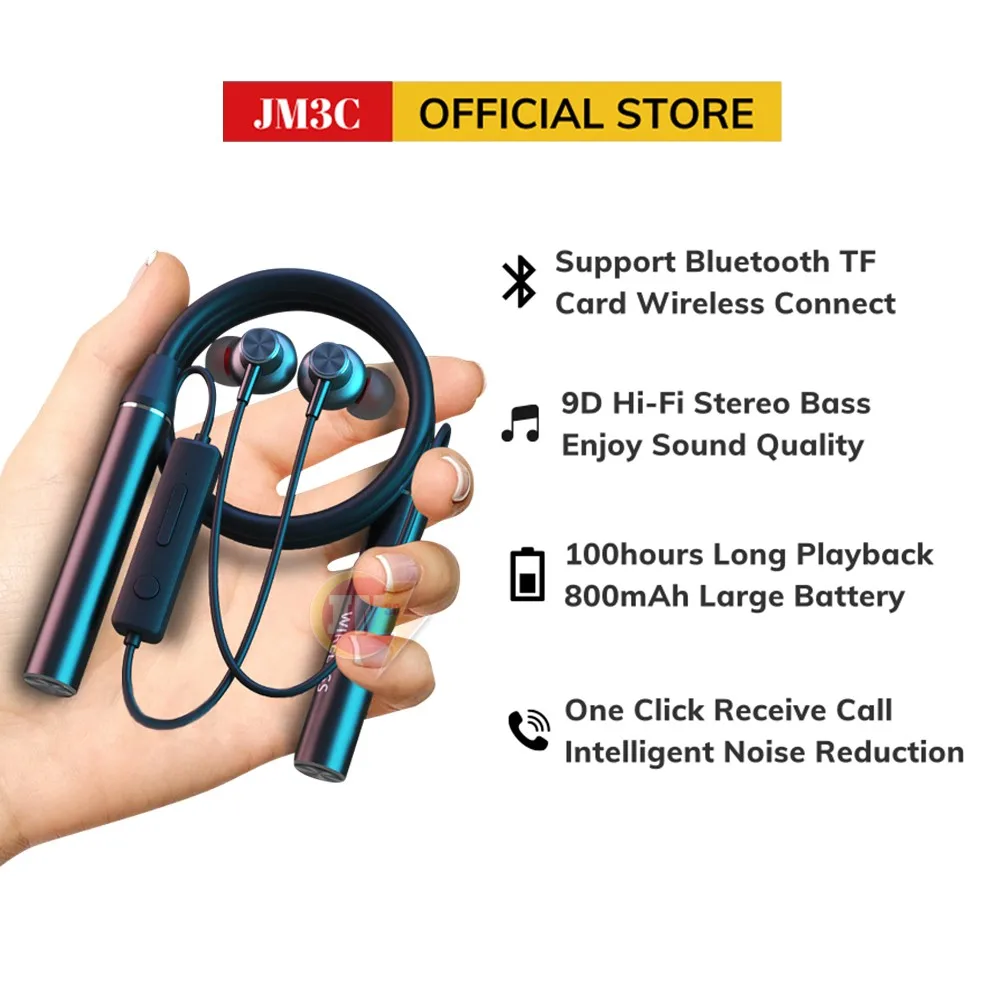 

JM3C Earphone 100 Hours Play Music Wireless Bluetooth Neck-Mounted Foldable Headset Heavy Stereo Bass Sport Earbuds