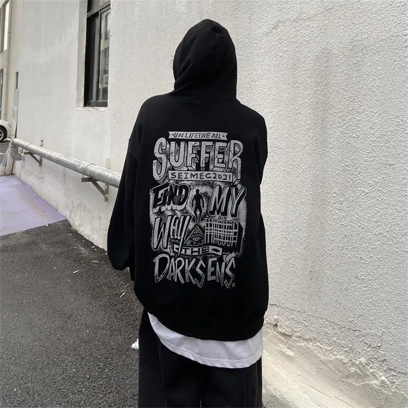 

Fall Ladies Hoodie 2022 New Dark Style Loose Sweatshirt Winter Velvet Gothic Alphabet Print Hooded Sweatshirt Couple Hoodie Coat