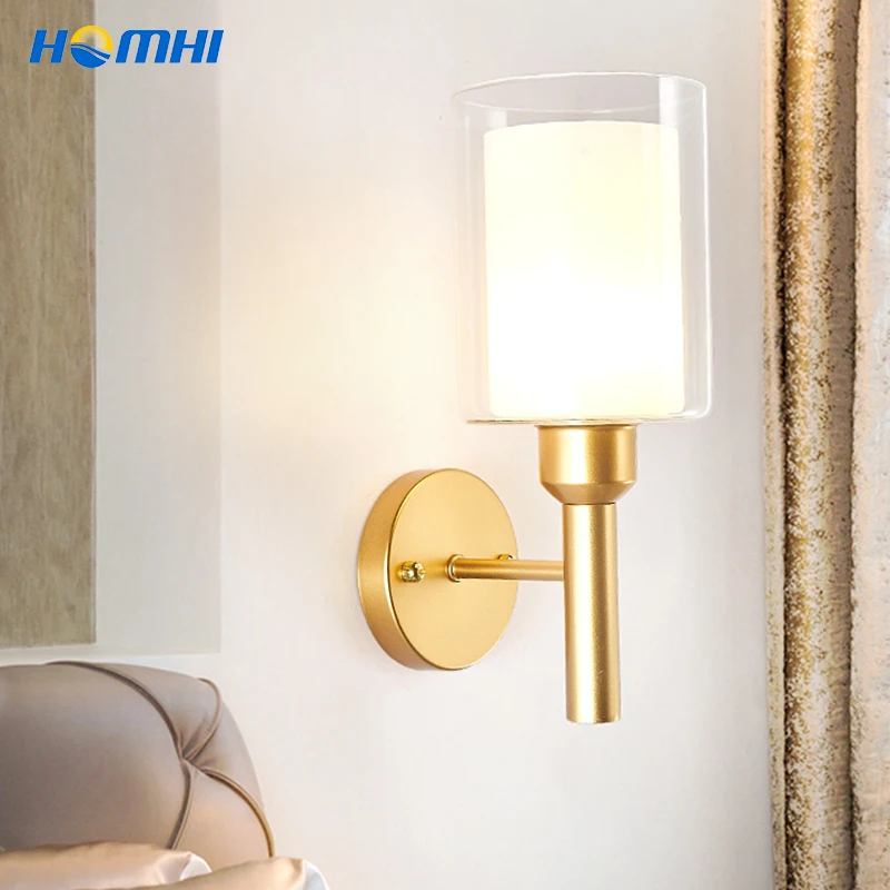 

Homhi Gold Torch Glass Wall Light Nordic Decor Reading Lights Home Minimalist Wall Lamp HWL-071