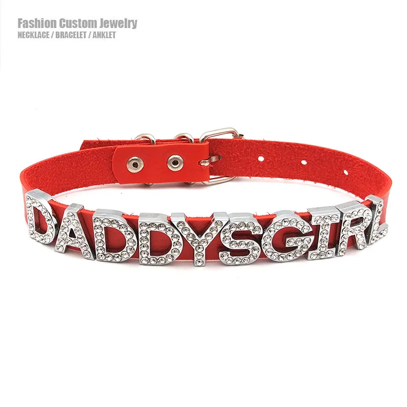 Goth Soft Pu Leather Daddys Girl Necklace for Women Luxury Rhinestone Letters Name Choker Collar Sexy DDLG Jewelry Party Gifts