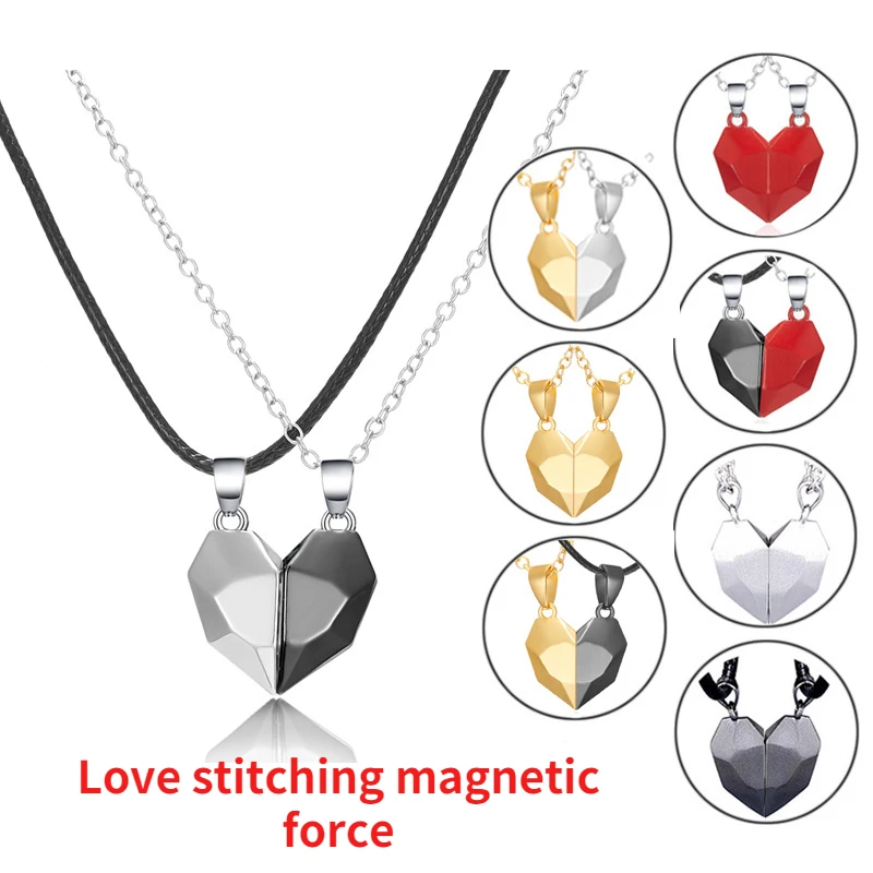 

2022 New European and American Couple Necklace Pair Black and White Love Stitching Magnetic Valentine's Day Couple Necklace Set