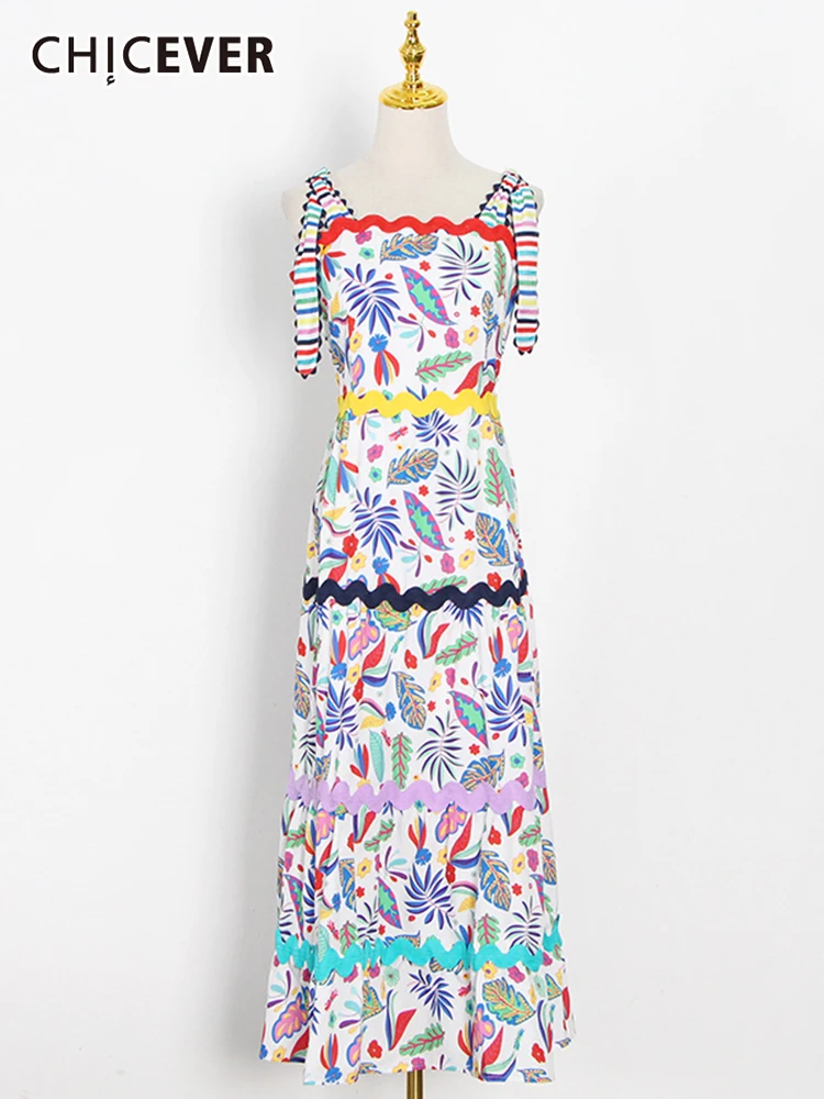 

CHICEVER винтажное цветное Платье с принтом для женщин, квадратный воротник, без рукавов, высокая талия, утягивающие платья для женщин, 2022 весенний стиль