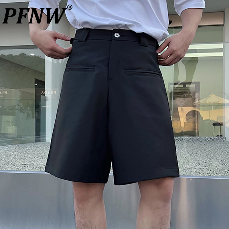 

PFNW Spring Summer New Men's Pockets Button Casual Capris Stylish Niche Tide Straight Harajuku Suit Wide Leg Suit Shorts 28A1920