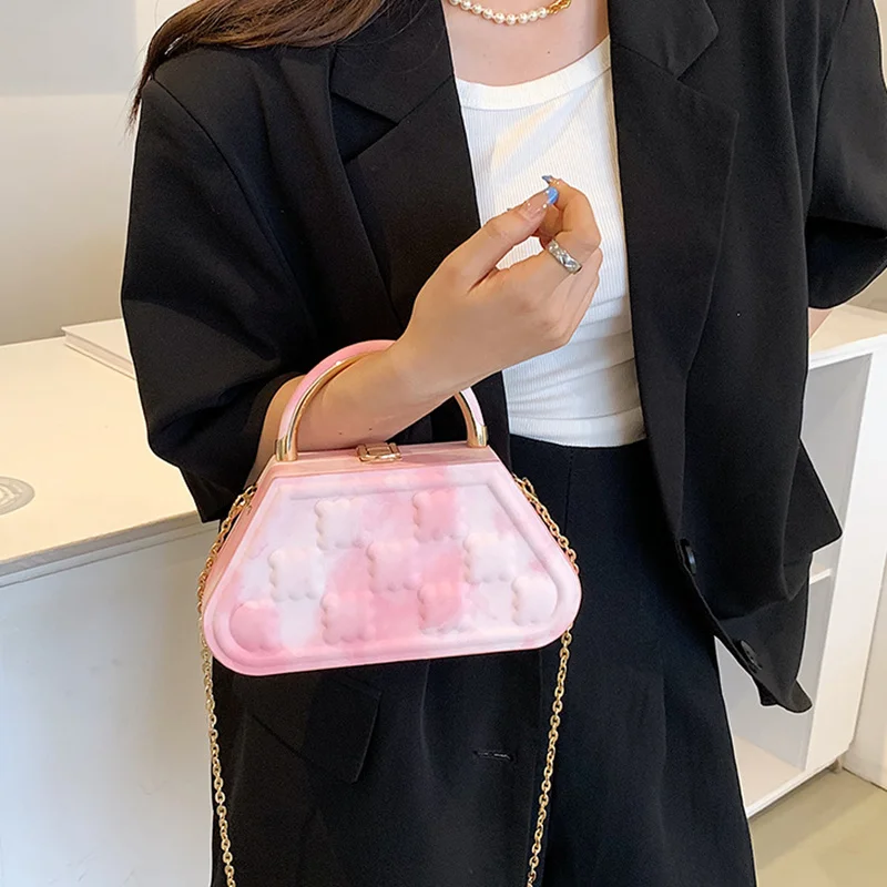 

Sweet Cute Hand-held Small Square Bag Women 2022 New PU Leather Handbag and Purse Female Chain Shoulder Crossbody Bags
