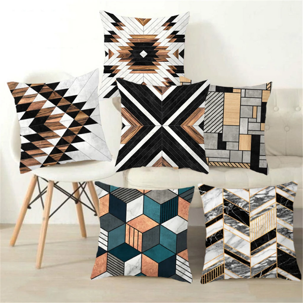

Creative Wood Texture Marble Pillows Cases Modern Nordic Geometric Cushions Case Farmhouse Home Decor Sofa Couch Throw Pillows