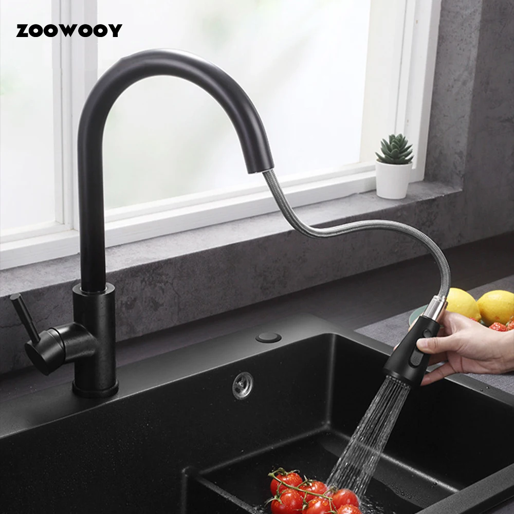 

Brushed Nickel Kitchen Faucet Single Hole Pull Out Spout Kitchen Sink Mixer Tap Stream Sprayer Head Chrome/Black Mixer Tap