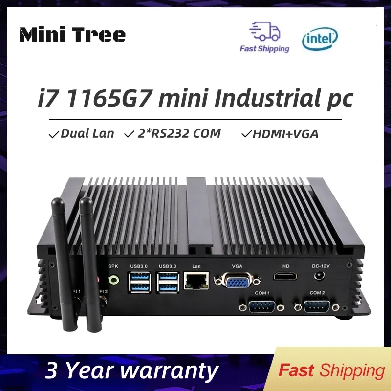 

Fanless Embedded Rugged Industrial Mini PC Computer 12Th Gen Core 1235U 1255U i7 1165G7 i5 1135G7 DDR4 2*COM Rs232 HDMI VGA 12V