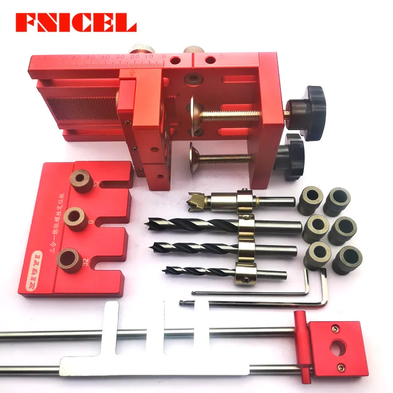 4 In 1 Woodworking Drill Guide Kit Locator Aluminium Alloy Dowelling Jig A3  Board for Furniture Fast Connecting Fitting