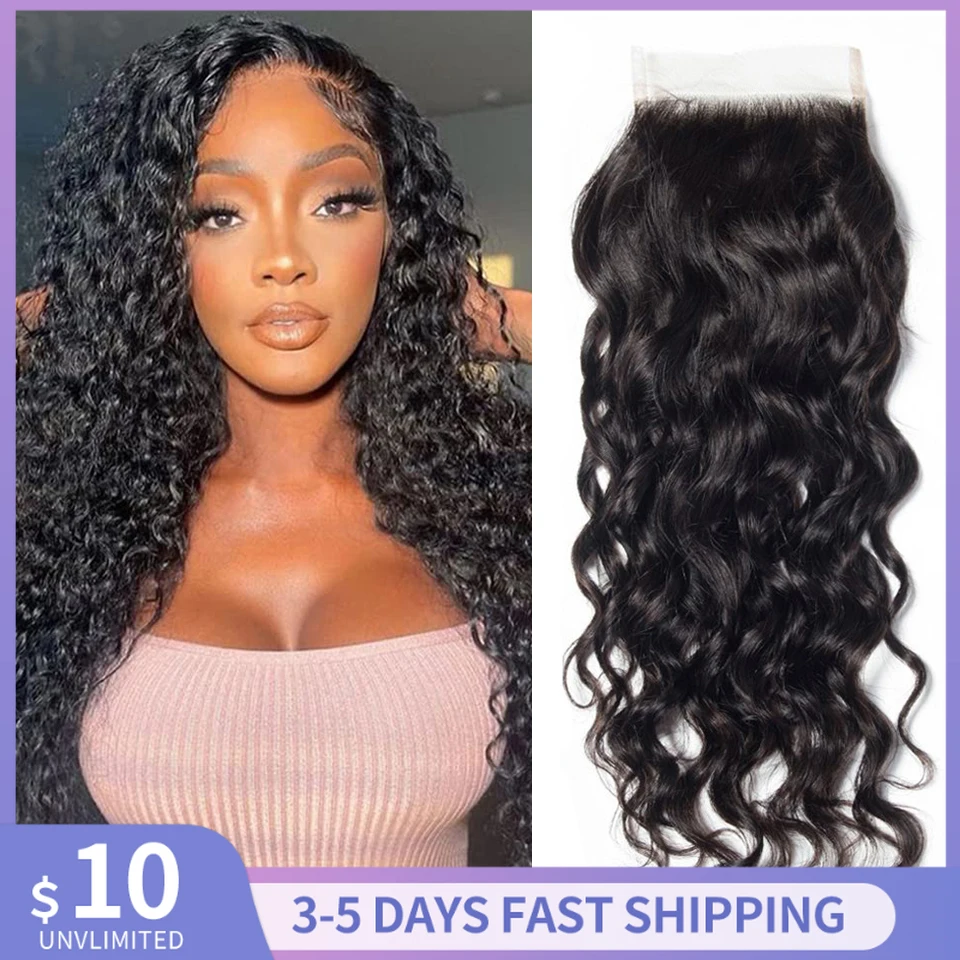 

Crissel Water Wave 4x1 Lace Closure With Baby Hair Brazilian Remy Human Hair For Women Curly Closure Natural Pre Plucked Lace
