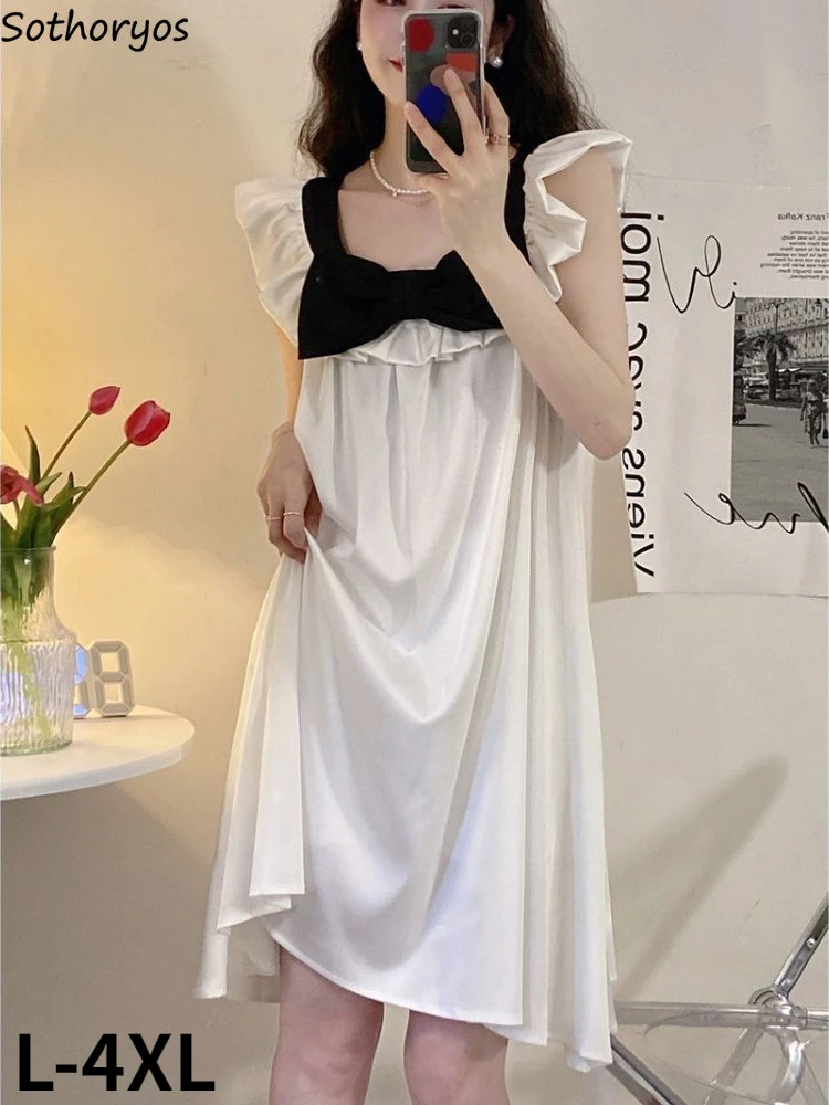 

L-4XL Nightgowns Women Baggy Sweet Smooth Summer Princess Sleepwear Vintage Ruffles Designed Chic Students Dormitory Popular Ins