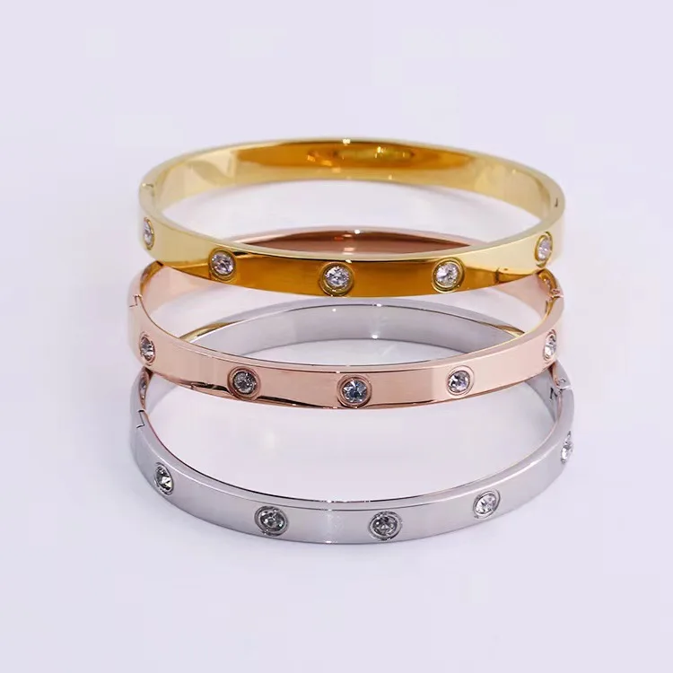 

2023 New Design Gold Color Zircon Bangle for Woman Titanium Steel Jewelry