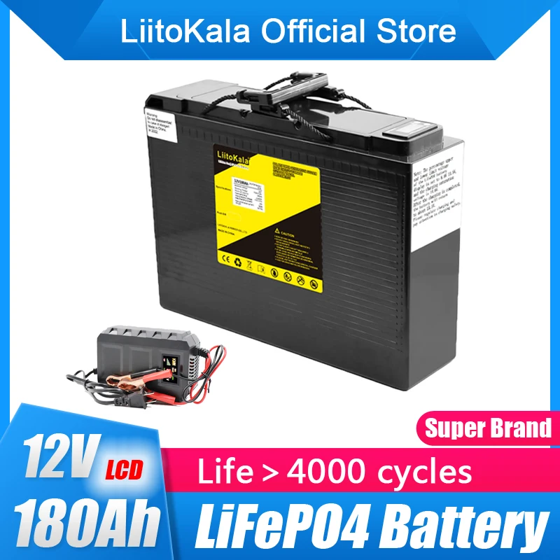 

LiitoKala 12V 180Ah LiFePO4 Battery Lithium Power Battery 4000 Cycles For 12.8V RV Campers Golf Cart Off-Road Off-grid Solar